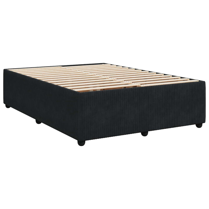 Boxmadras med topmadras med hovedgærde Sort 140 x 200 cm Fløjl