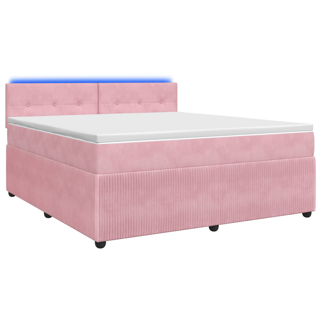 Boxmadras med topmadras Lyserød 160 x 200 cm Fløjl