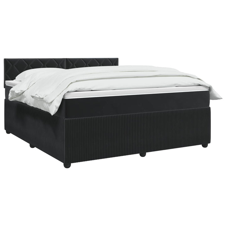 Boxmadras med topmadras med hovedgærde Sort 160 x 200 cm Fløjl