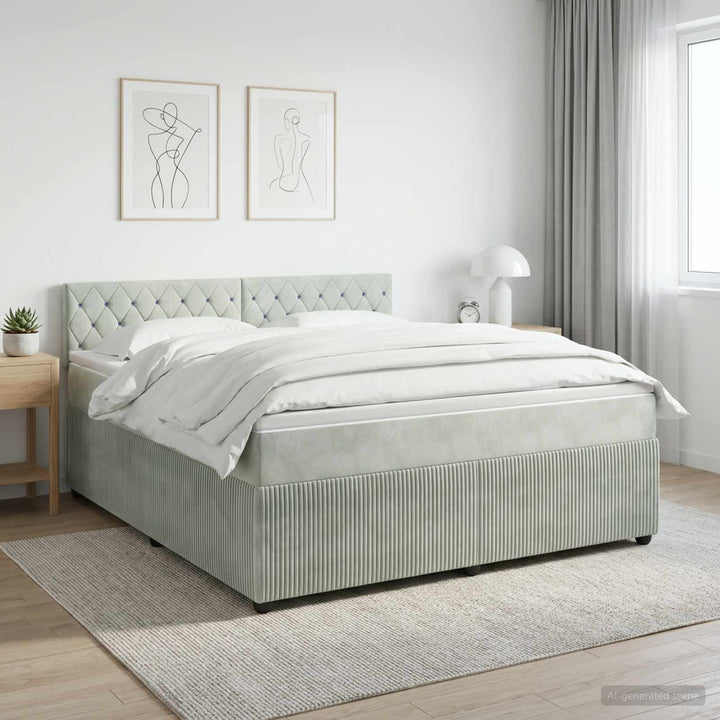 Boxmadras med topmadras Lysegrå 140 x 200 cm Fløjl