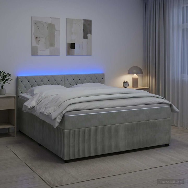 Boxmadras med topmadras Lysegrå 160 x 200 cm Fløjl