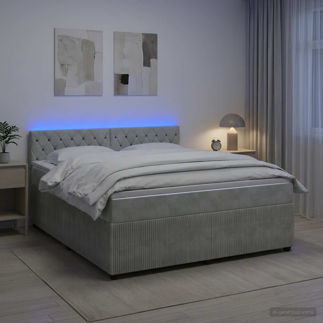 Boxmadras med topmadras Lysegrå 180 x 200 cm Fløjl