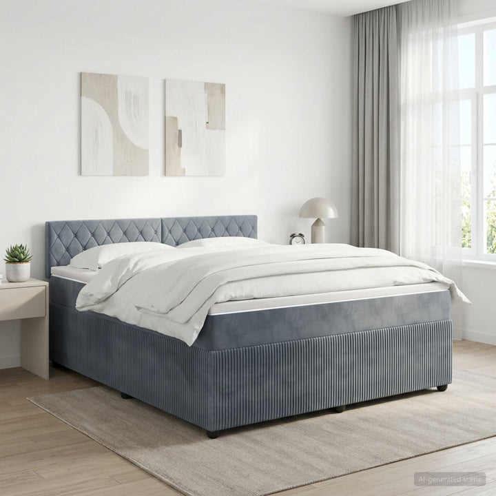 Boxmadras med topmadras Mørkegrå 160 x 200 cm Fløjl