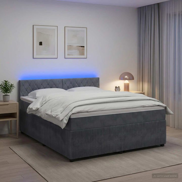 Boxmadras med topmadras Mørkegrå 140 x 200 cm Fløjl