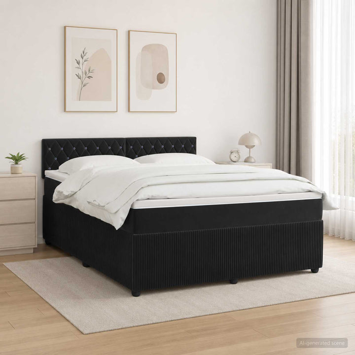 Boxmadras med topmadras med hovedgærde Sort 140 x 200 cm Fløjl