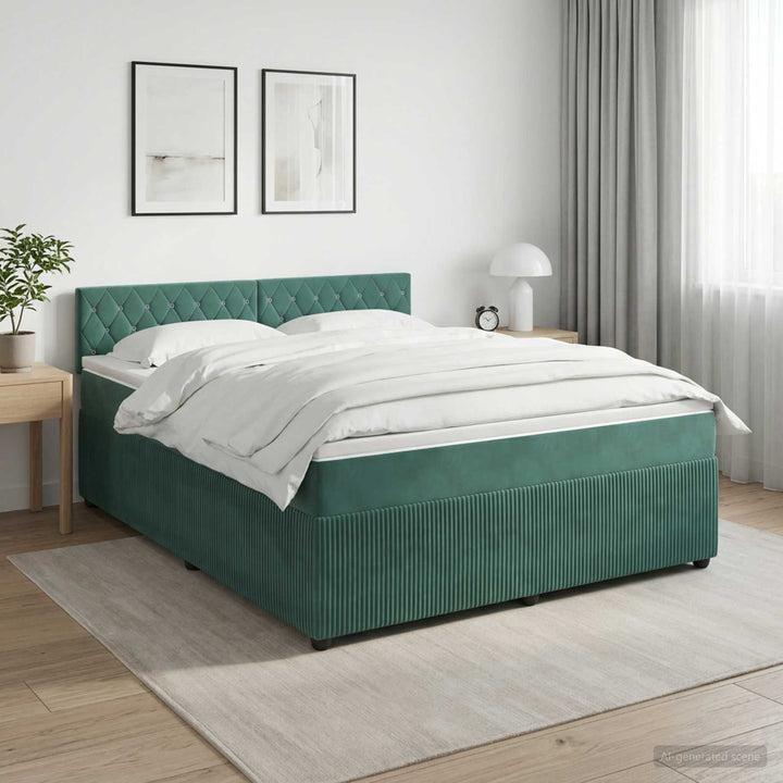 Boxmadras med topmadras Mørkegrøn 140 x 200 cm Fløjl