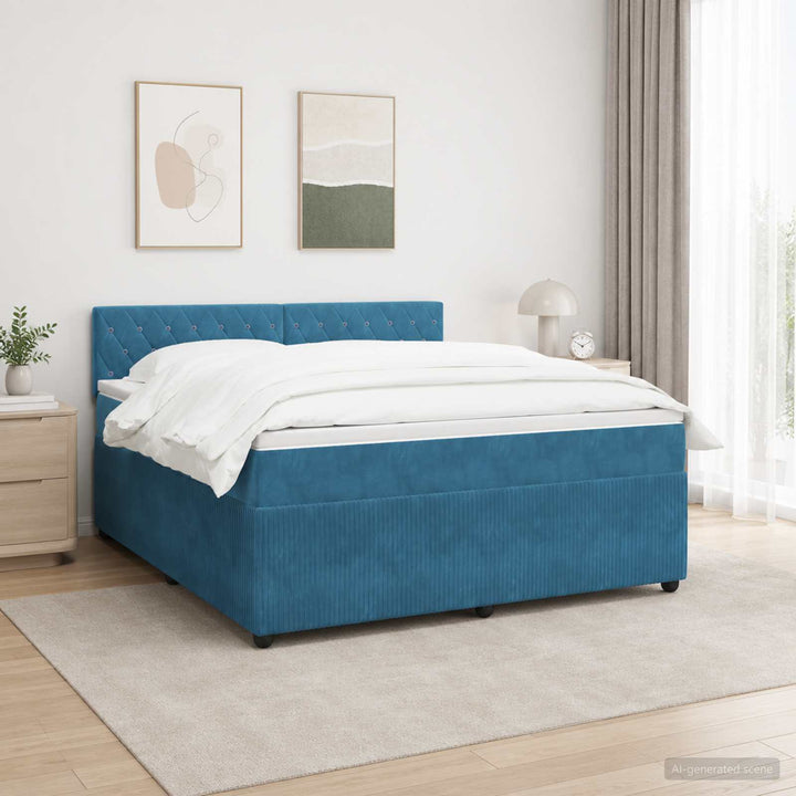 Boxmadras med topmadras med hovedgærde Blå 140 x 190 cm Fløjl
