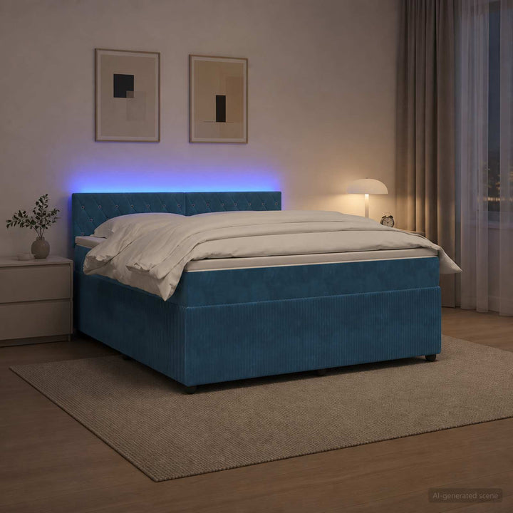 Boxmadras med topmadras med hovedgærde Blå 140 x 190 cm Fløjl