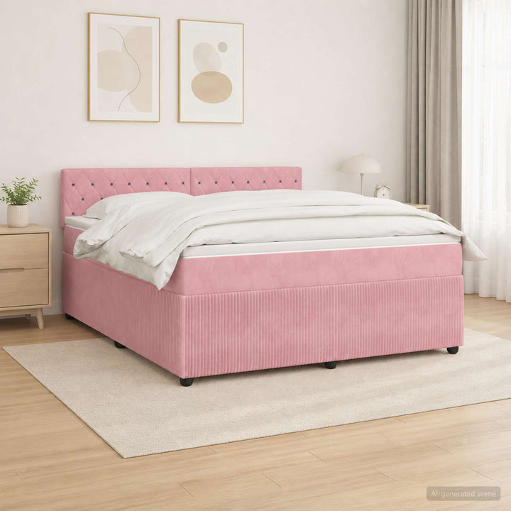 Boxmadras med topmadras Lyserød 140 x 190 cm Fløjl
