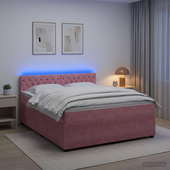 Boxmadras med topmadras Lyserød 140 x 190 cm Fløjl