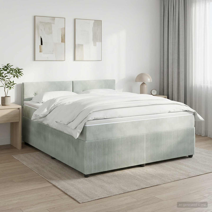 Boxmadras med topmadras Lysegrå 140 x 200 cm Fløjl