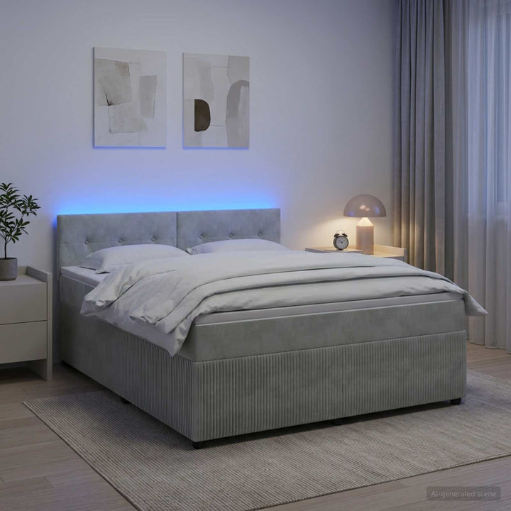 Boxmadras med topmadras Lysegrå 140 x 190 cm Fløjl
