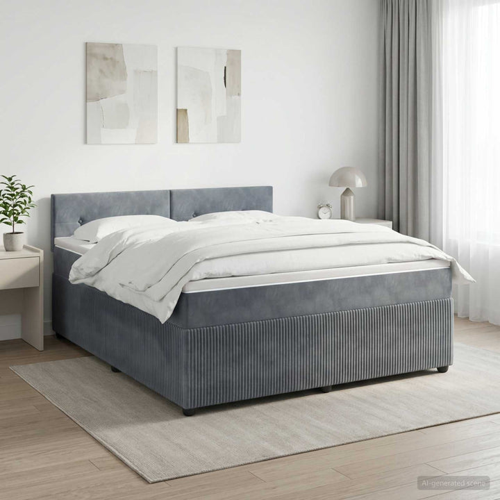 Boxmadras med topmadras Mørkegrå 140 x 200 cm Fløjl