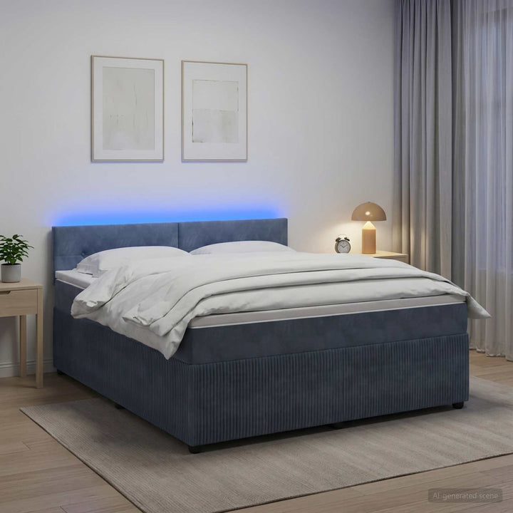 Boxmadras med topmadras Mørkegrå 140 x 200 cm Fløjl