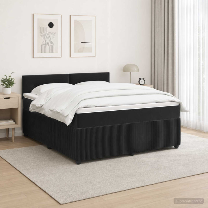 Boxmadras med topmadras med hovedgærde Sort 140 x 190 cm Fløjl