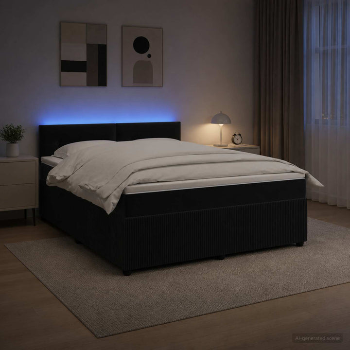 Boxmadras med topmadras med hovedgærde Sort 140 x 190 cm Fløjl
