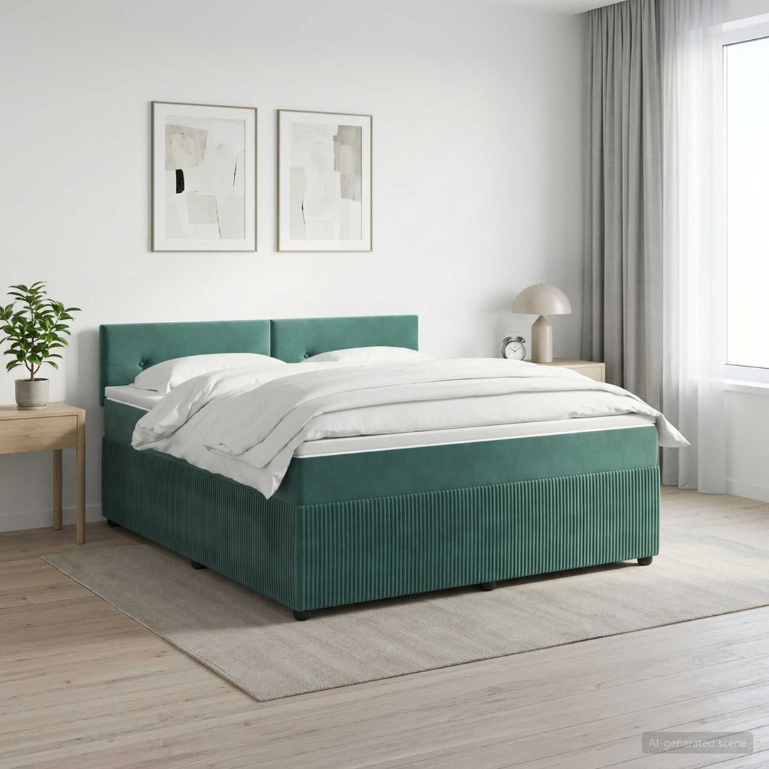 Boxmadras med topmadras Mørkegrøn 140 x 190 cm Fløjl
