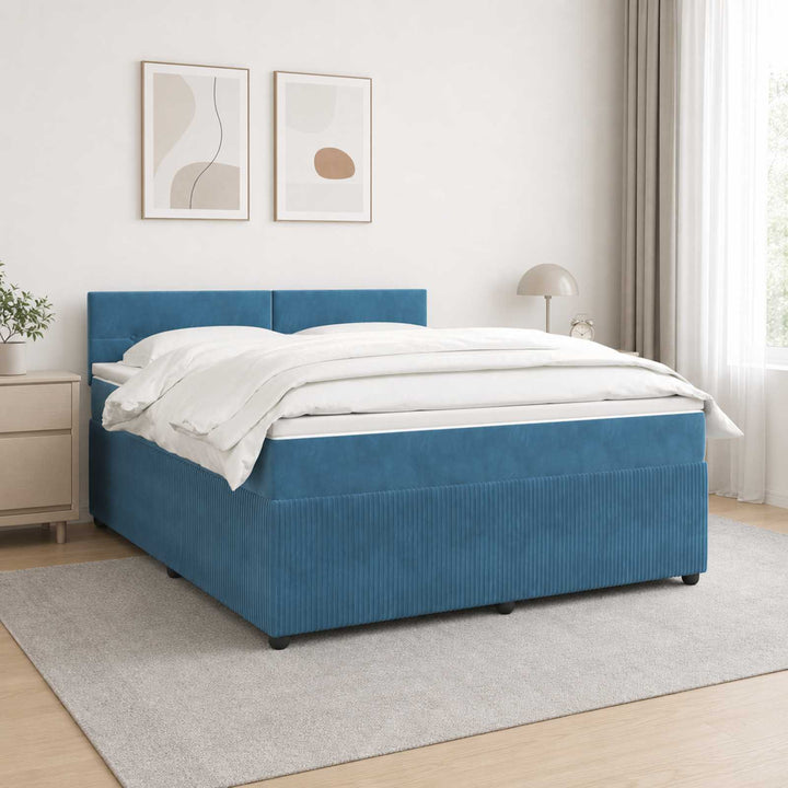 Boxmadras med topmadras med hovedgærde Blå 140 x 190 cm Fløjl
