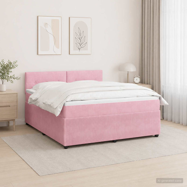 Boxmadras med topmadras Lyserød 160 x 200 cm Fløjl
