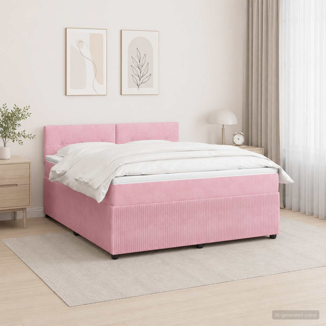 Boxmadras med topmadras Lyserød 180 x 200 cm Fløjl