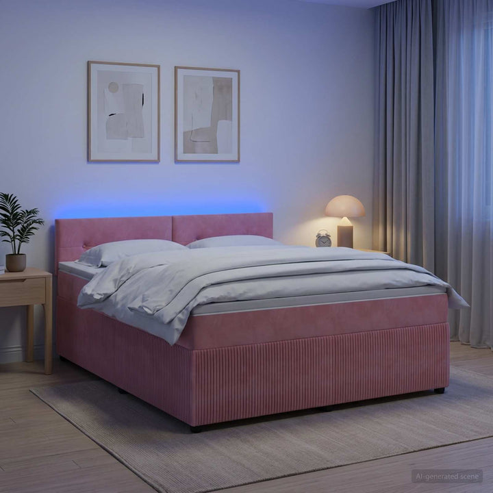 Boxmadras med topmadras Lyserød 180 x 200 cm Fløjl