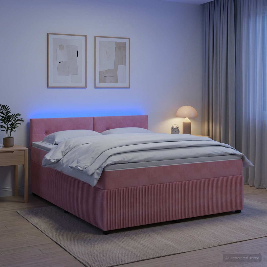 Boxmadras med topmadras Lyserød 140 x 190 cm Fløjl