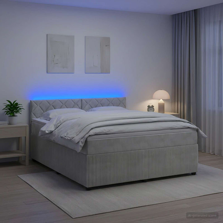 Boxmadras med topmadras Lysegrå 140 x 190 cm Fløjl