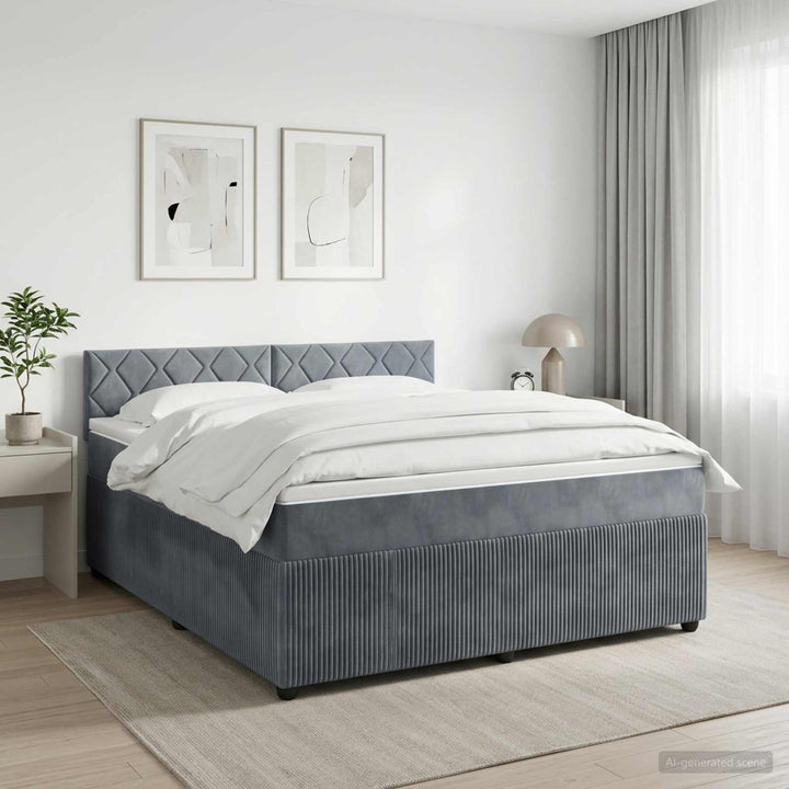 Boxmadras med topmadras Mørkegrå 140 x 190 cm Fløjl