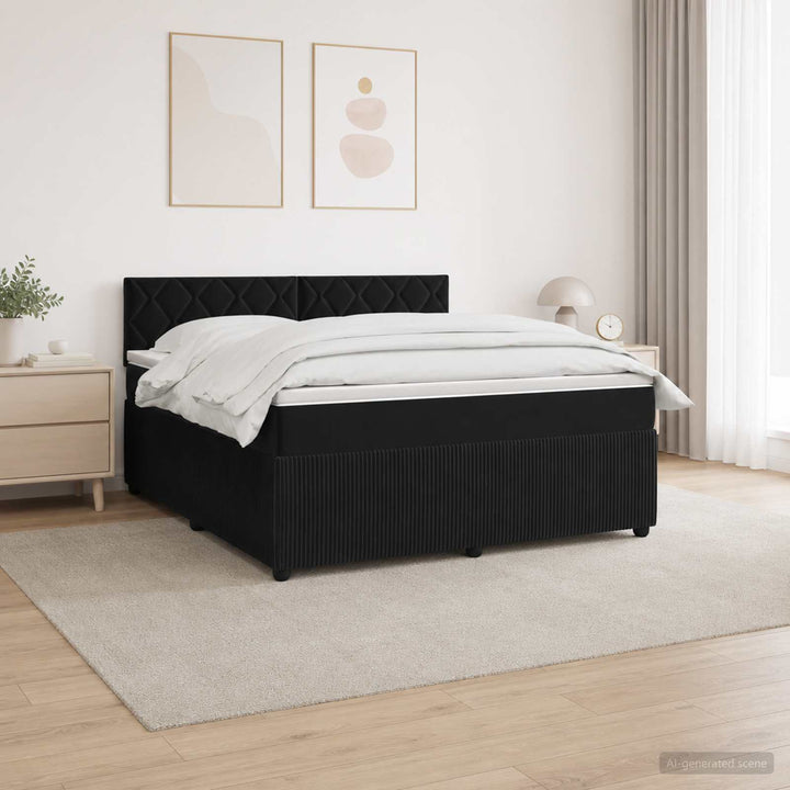Boxmadras med topmadras med hovedgærde Sort 140 x 200 cm Fløjl