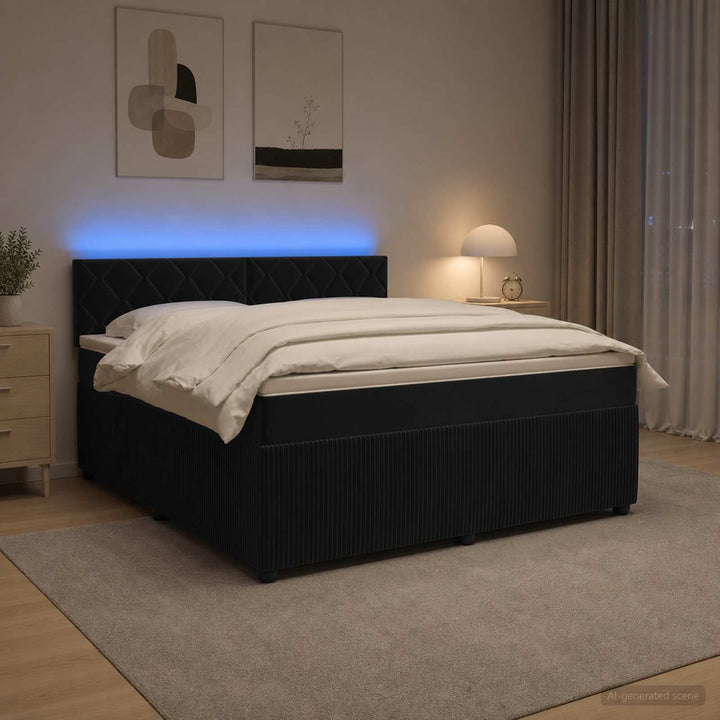 Boxmadras med topmadras med hovedgærde Sort 140 x 200 cm Fløjl
