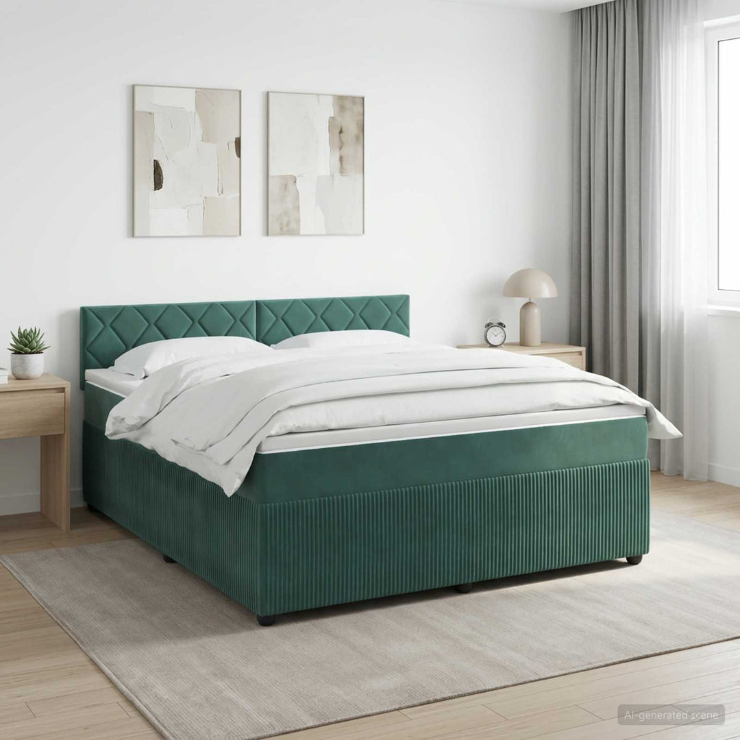 Boxmadras med topmadras Mørkegrøn 140 x 200 cm Fløjl