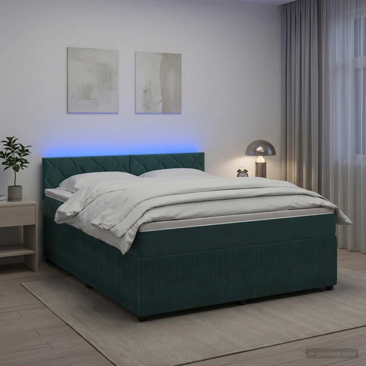 Boxmadras med topmadras Mørkegrøn 140 x 200 cm Fløjl