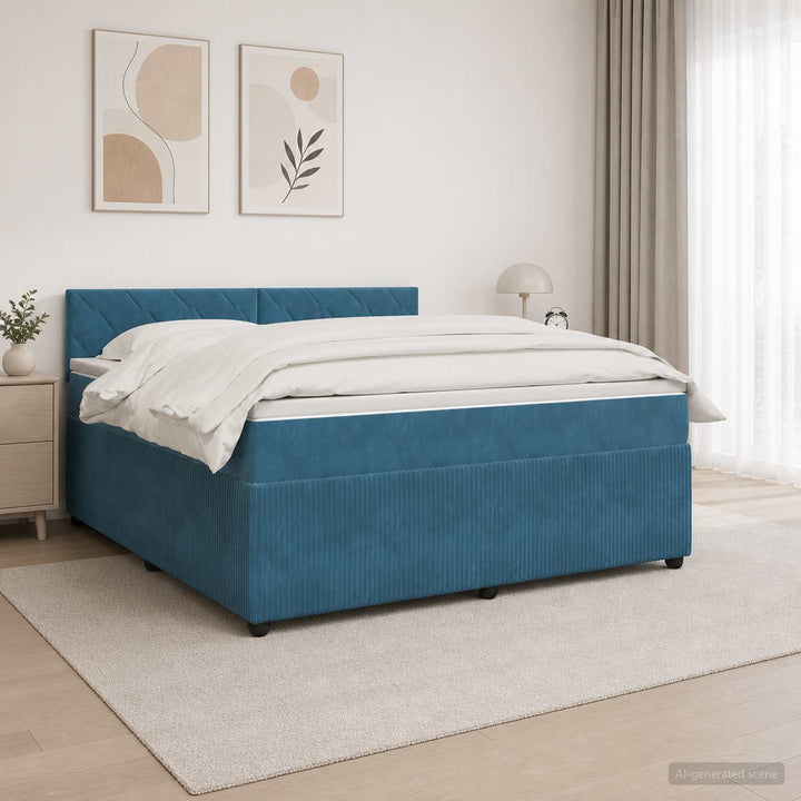Boxmadras med topmadras med hovedgærde Blå 140 x 200 cm Fløjl