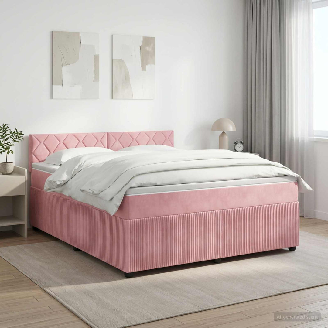 Boxmadras med topmadras Lyserød 160 x 200 cm Fløjl