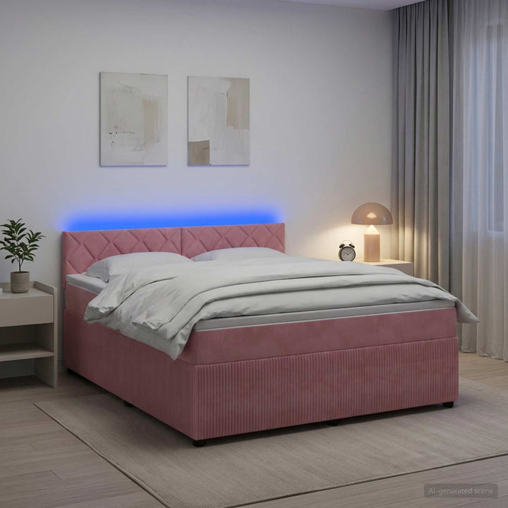 Boxmadras med topmadras Lyserød 180 x 200 cm Fløjl
