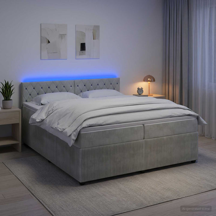 Boxmadras med topmadras Lysegrå 200 x 200 cm Fløjl