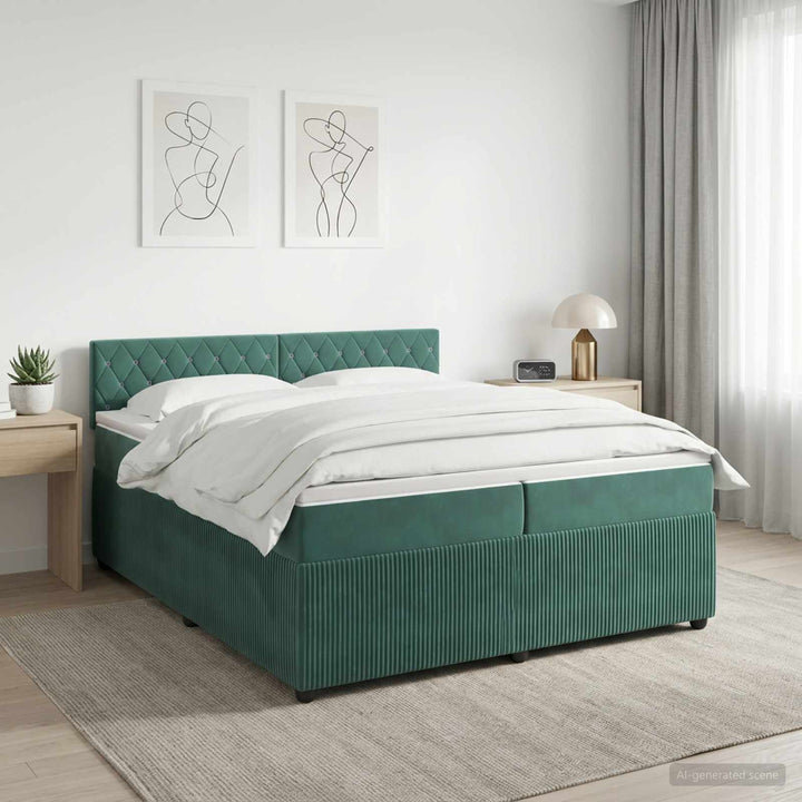 Boxmadras med topmadras Mørkegrøn 200 x 200 cm Fløjl