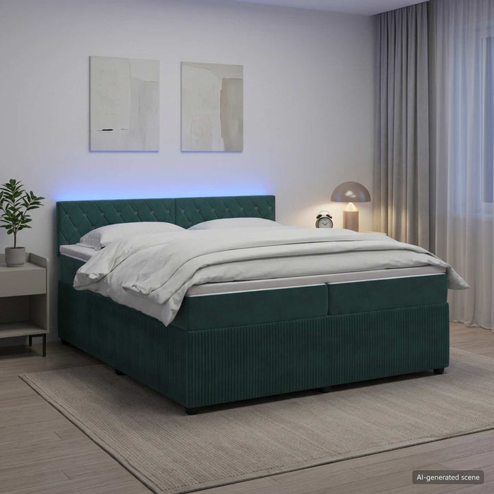 Boxmadras med topmadras Mørkegrøn 200 x 200 cm Fløjl