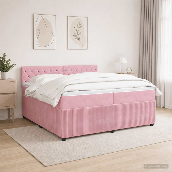 Boxmadras med topmadras Lyserød 200 x 200 cm Fløjl