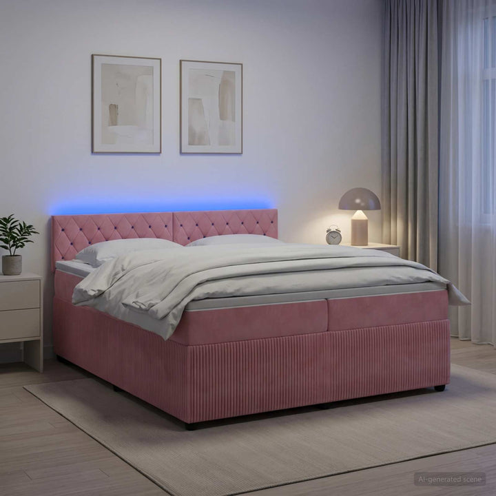 Boxmadras med topmadras Lyserød 200 x 200 cm Fløjl