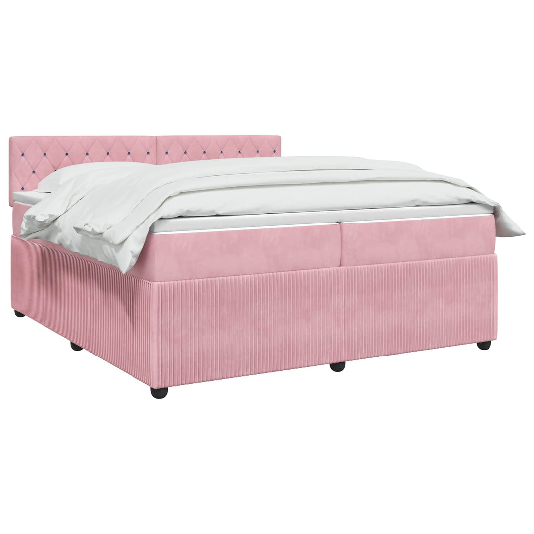 Boxmadras med topmadras Lyserød 200 x 200 cm Fløjl