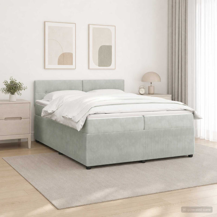 Boxmadras med topmadras Lysegrå 200 x 200 cm Fløjl