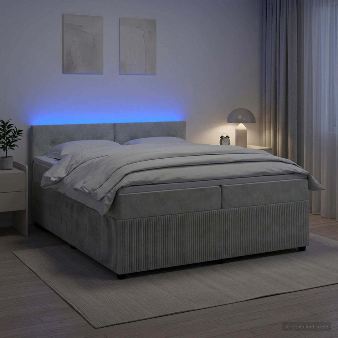 Boxmadras med topmadras Lysegrå 200 x 200 cm Fløjl