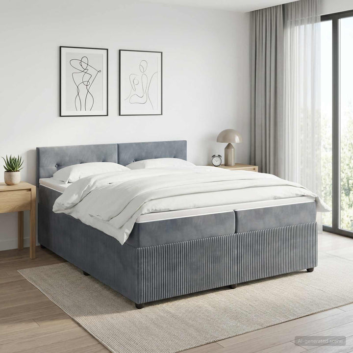 Boxmadras med topmadras Mørkegrå 200 x 200 cm Fløjl