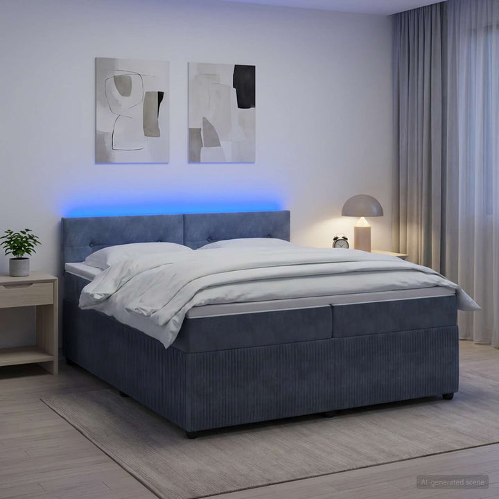 Boxmadras med topmadras Mørkegrå 200 x 200 cm Fløjl