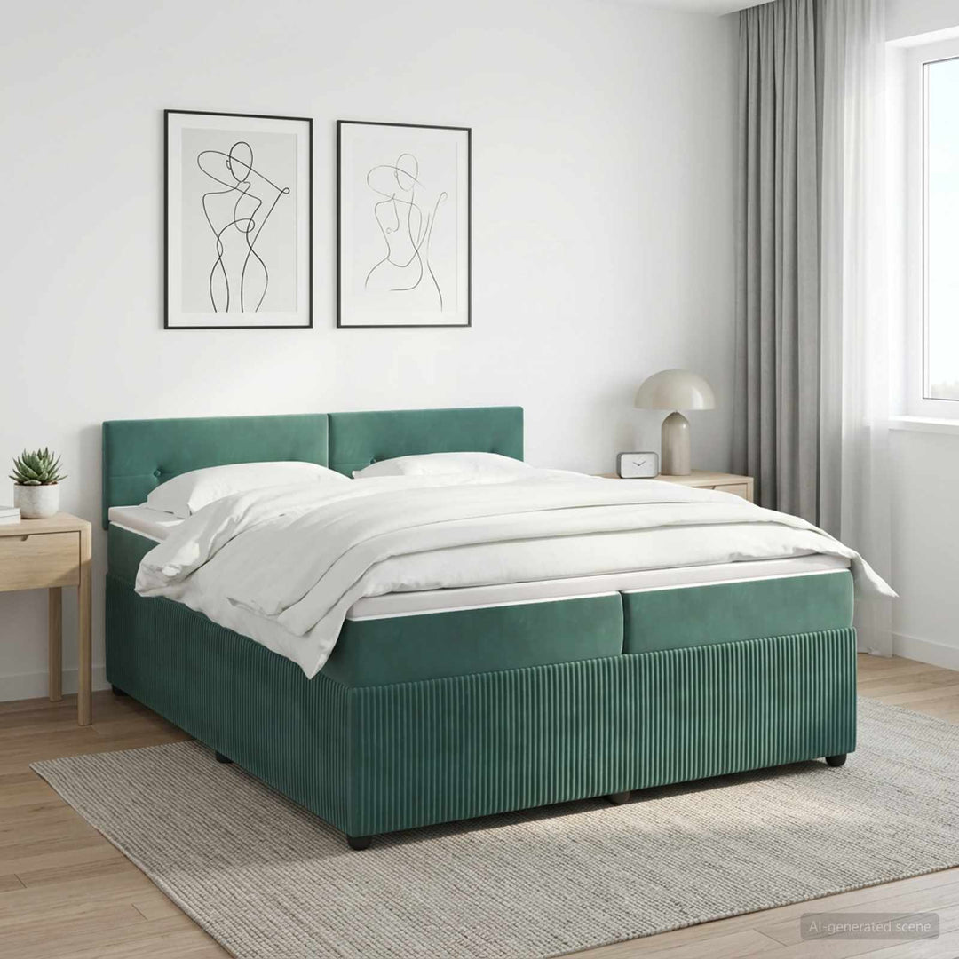 Boxmadras med topmadras Mørkegrøn 200 x 200 cm Fløjl
