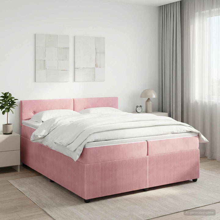 Boxmadras med topmadras Lyserød 200 x 200 cm Fløjl
