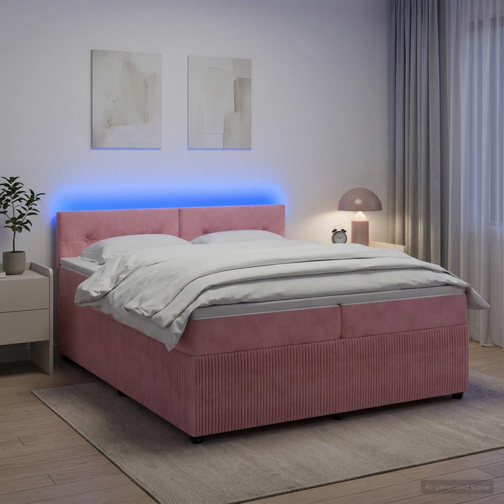 Boxmadras med topmadras Lyserød 200 x 200 cm Fløjl