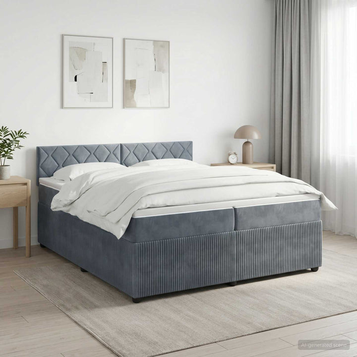 Boxmadras med topmadras Mørkegrå 200 x 200 cm Fløjl