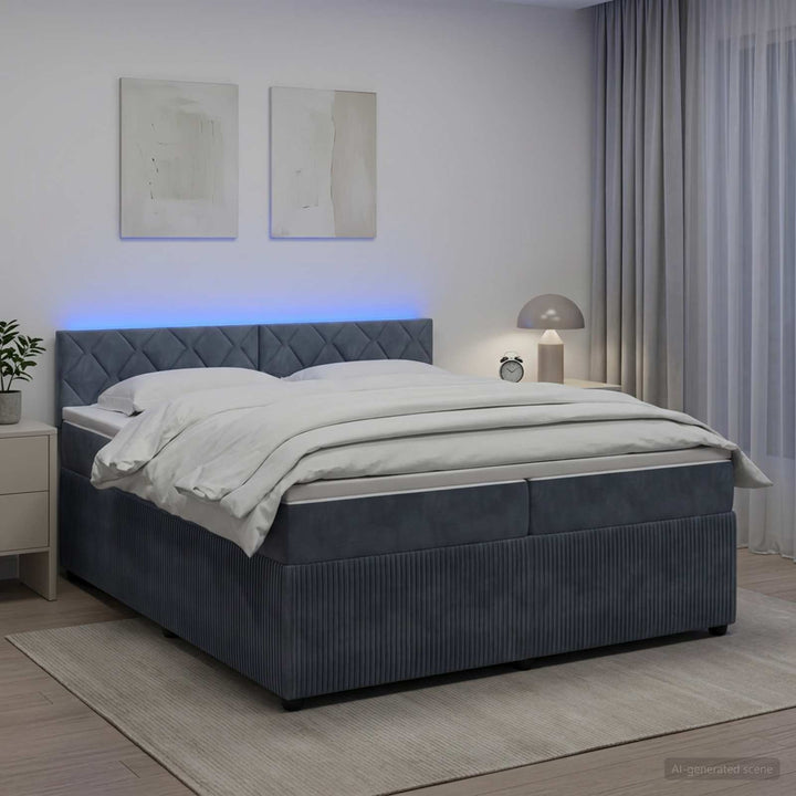 Boxmadras med topmadras Mørkegrå 200 x 200 cm Fløjl